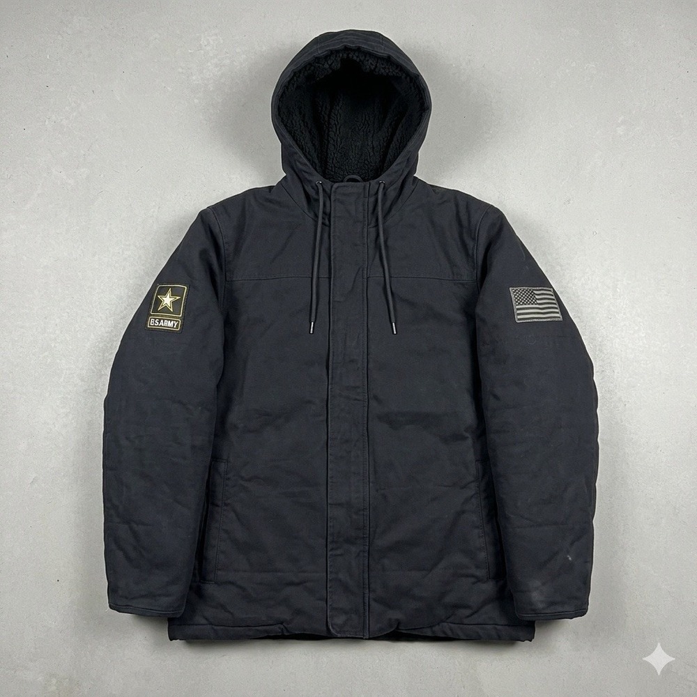 US Army Military Style Heavy Canvas Jacket Hooded Insulated Parka Coat Mens XL